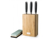 G21 Sada nožů  Gourmet Damascus v bambusovém bloku 3 ks + brusný kámen