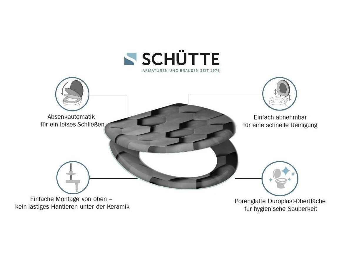 WC sedátka, záchodová prkna Schütte GREY HEXAGONS| Duroplast, Soft Close