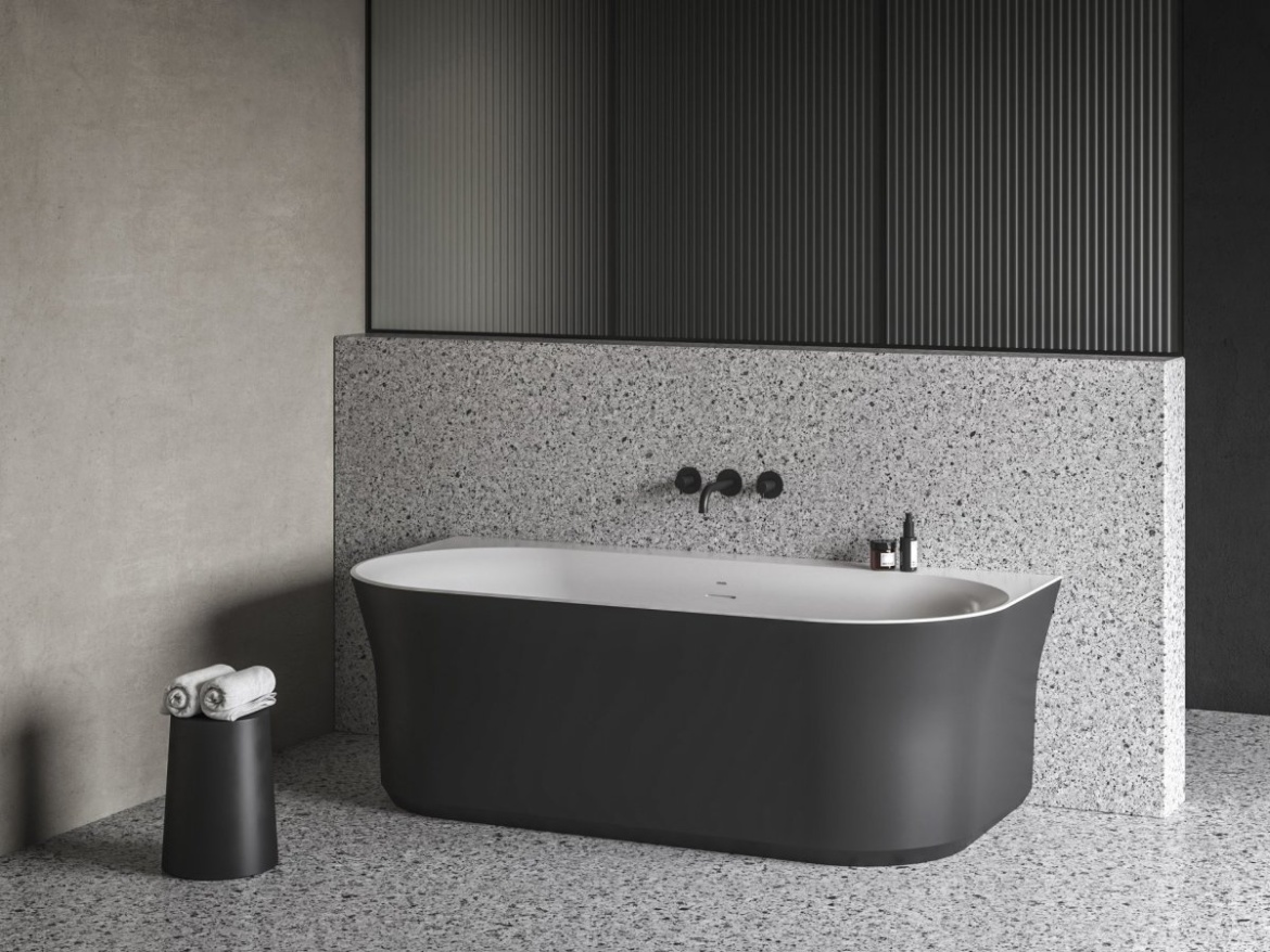 Ravak Vaňa Ypsilon Wall 178x86, voľne stojaca, Smoke Grey/biela, krytka odtoku biela/čierna/chróm