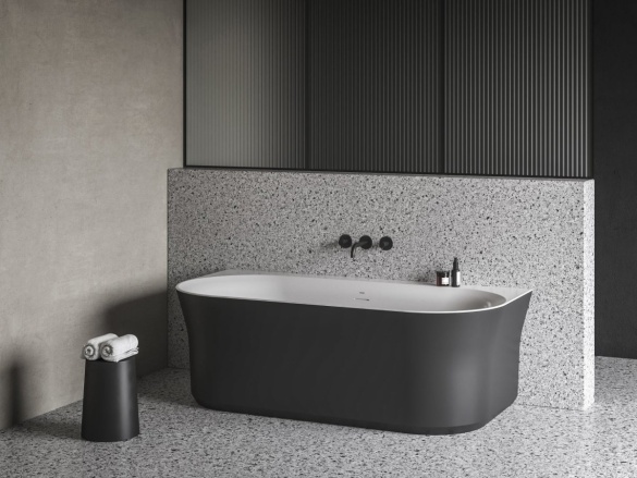 Ravak Vaňa Ypsilon Wall 178x86, voľne stojaca, Smoke Grey/biela, krytka odtoku biela/čierna/chróm