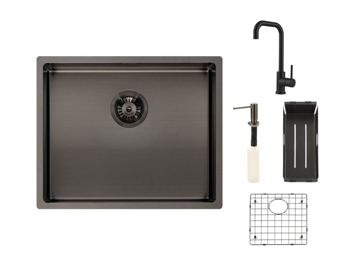 Kuchyňské dřezy Reginox SET Miami 500 Gun metal + baterie Crystal + příslušenství