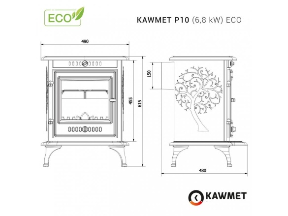 Liatinové krbové kachle Kawmet P10 - 6,8 kW ECO
