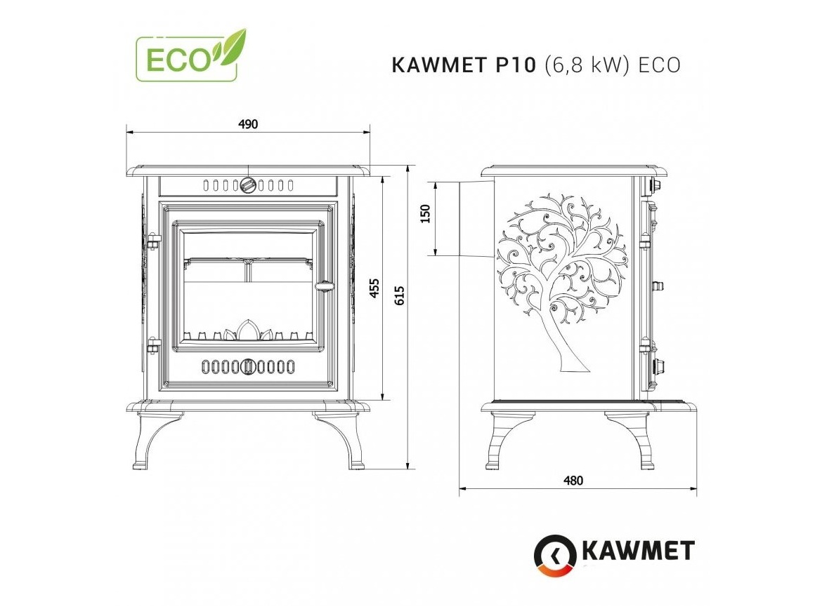 Öntöttvas kandalló kályha Kawmet P10 - 6,8 kW ECO