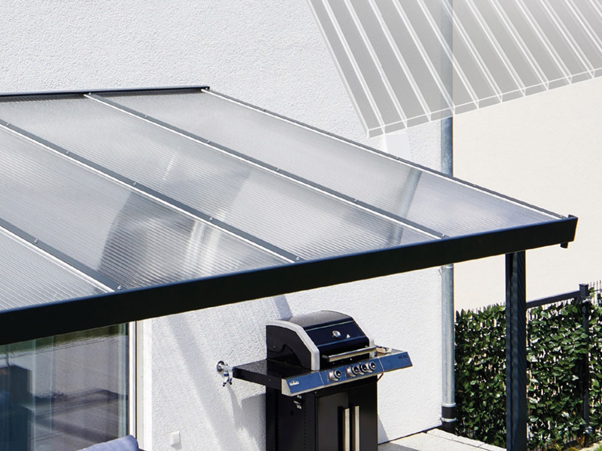 Hliníková pergola - číry/biela konštrukcia Gutta Terrassendach Premium