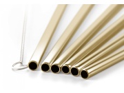 G21 Kovová brčka  BeEco Party 6 ks zlatá, zahnutá + kartáček na čištění