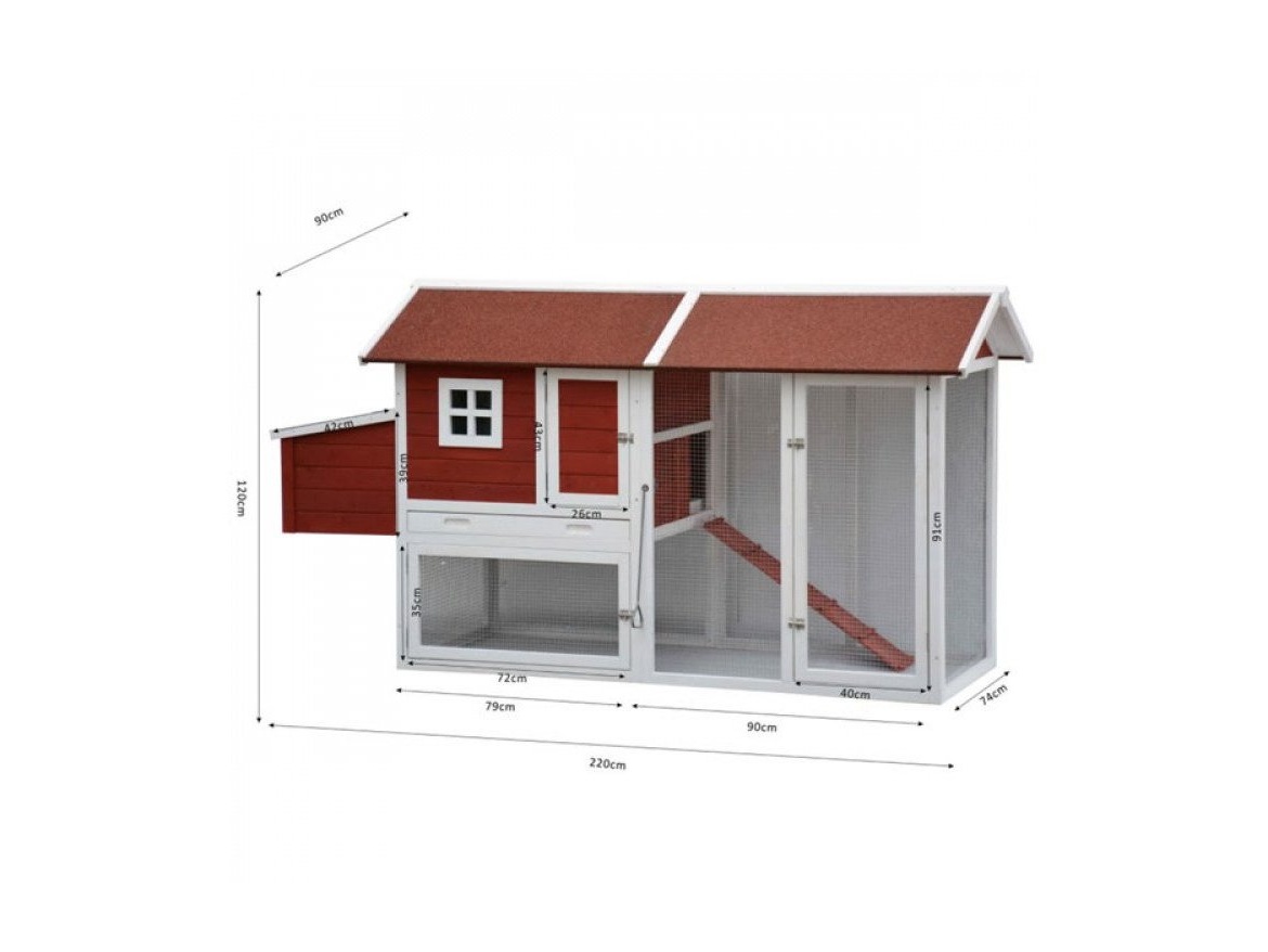 Kurník Scobax Dřevěný kurník MILÁNO RED MAXI, 2200x740x1200 mm