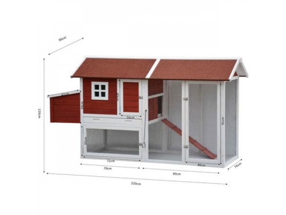 Kurník Scobax Dřevěný kurník MILÁNO RED MAXI, 2200x740x1200 mm