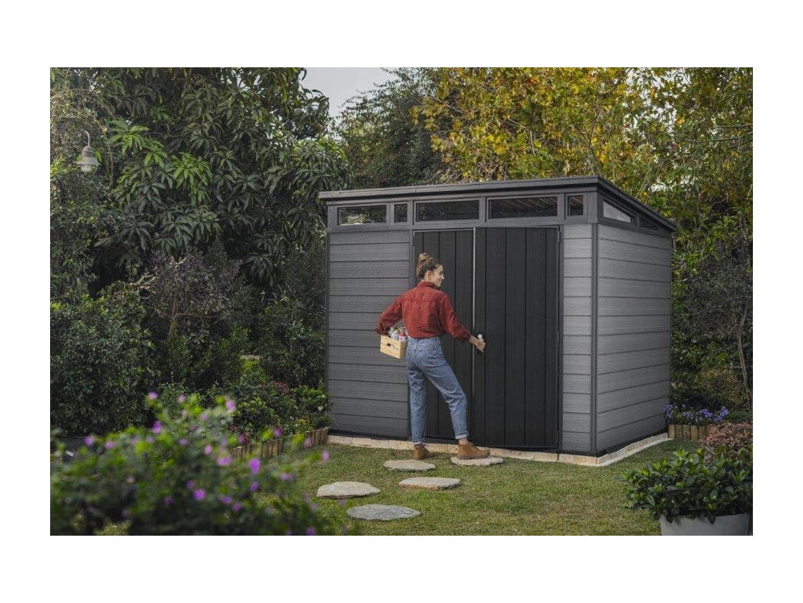 Plastový zahradní domek Keter Cortina 9x7 grafitový, s podlahou