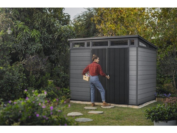 Plastový záhradný domček Keter Cortina 9x7 grafitový, s podlahou