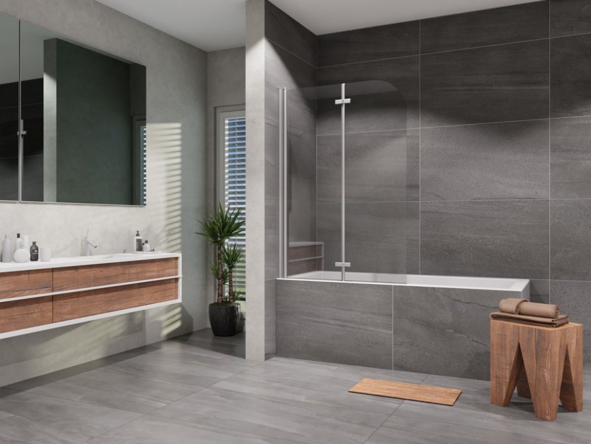 Lansanit Vanová zástěna Paolo dvoudílná 1000 x 1400 mm, aluchrom, čiré sklo,  LAN07003