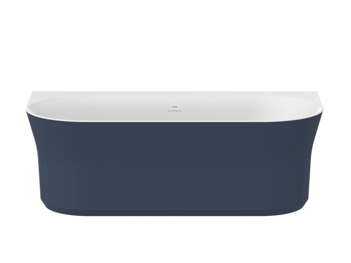 Ravak Vana Ypsilon Wall 178x86, volně stojící, Deepsea Blue/bílá, krytka odtoku bílá/černá/chrom