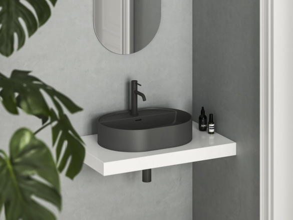 Ravak Umyvadlo Ceramic Slim Shelf O 55, s otvorem pro baterii, s přepadem, antracit
