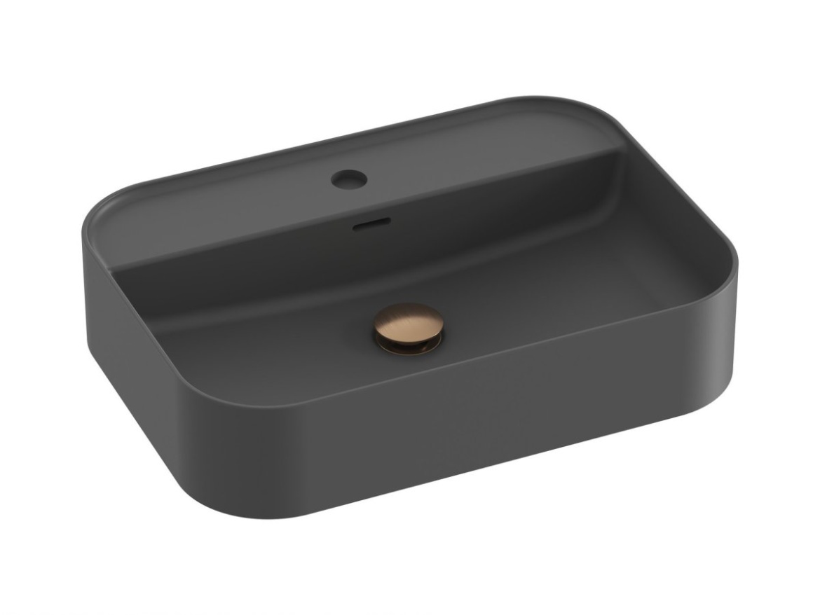 Ravak Umyvadlo Ceramic Slim Shelf R 55, s otvorem pro baterii, s přepadem, antracit