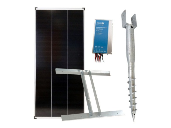 Scobax Základní sada solární napájení ohradníku, panel 200 W, držák zemní vrut, konzole, regulátor 15 A