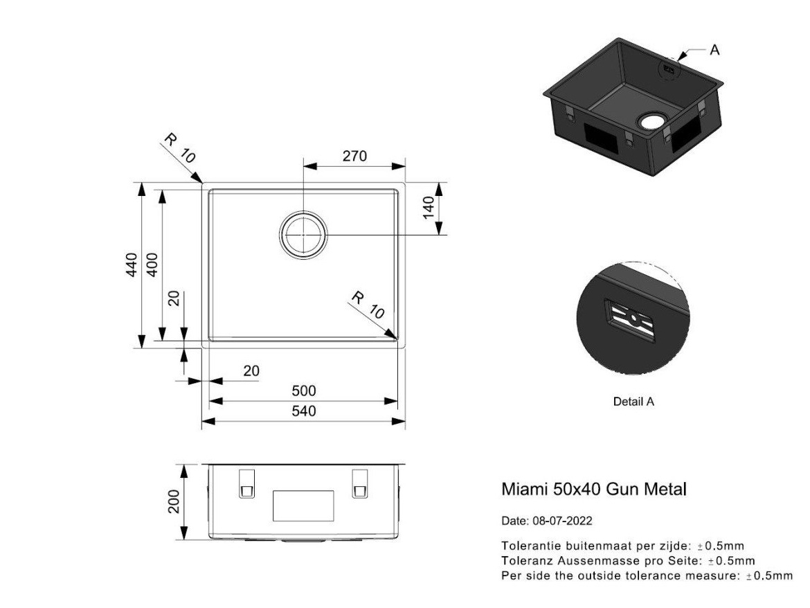 Kuchyňské dřezy Reginox SET Miami 500 Gun metal + baterie Cano + příslušenství