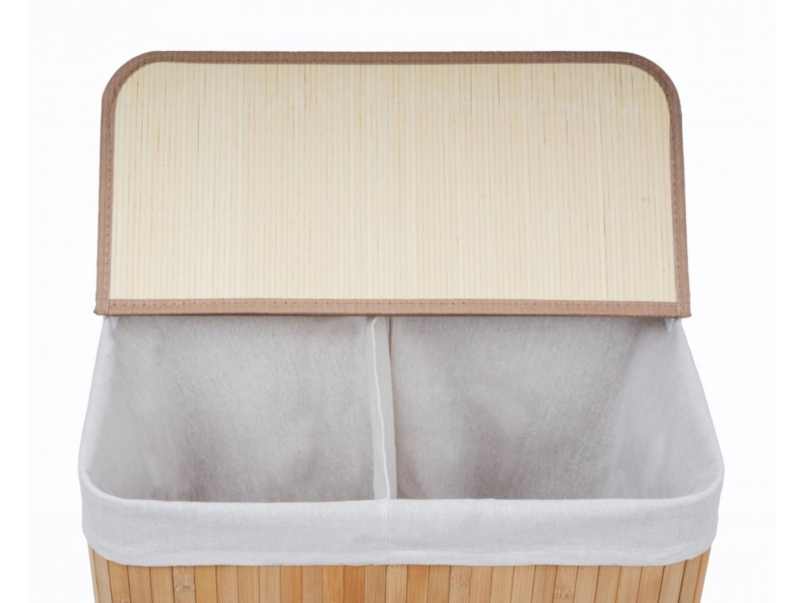 G21 Koš na prádlo  105 l s rozdělovačem, bambusový s bílým košem