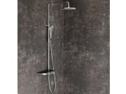 Ravak TE 094.02CR/BL Sprchový stĺp s termostatickou batériou, posuvný, s funkciou Stop, s poličkou, so sprchovým setom, chróm/čierna