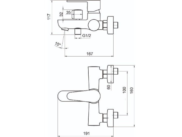 Novaservis Vanová baterie TITANIA FRESH, 100 mm, chrom, nástěnná, bez příslušenství,  96025/1,0