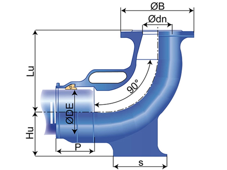 Patkové koleno přírubové s hrdlem PAM Blutop