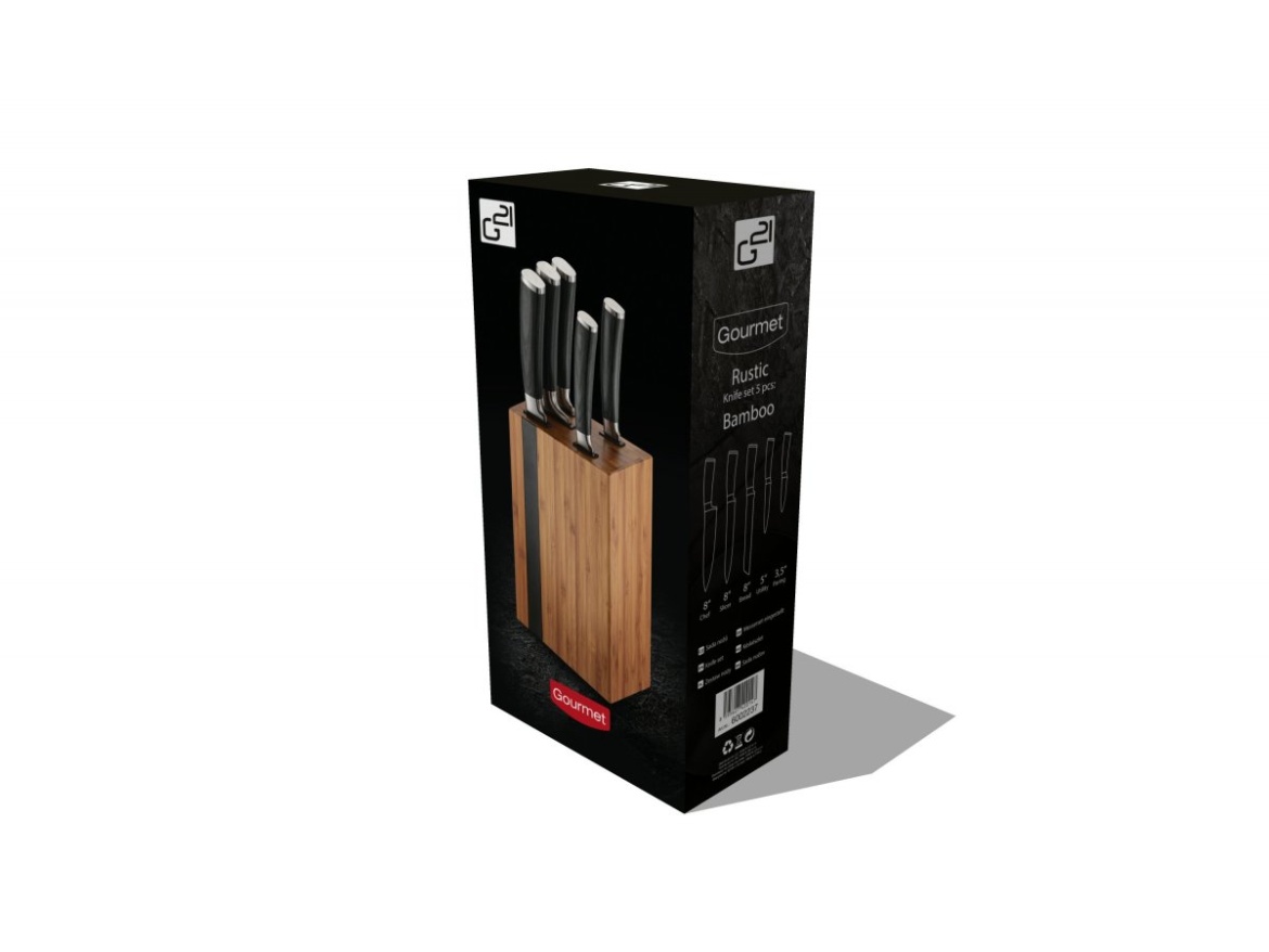 G21 Sada nožů  Gourmet Rustic 5 ks + bambusový blok