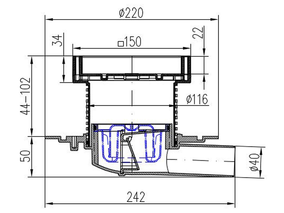 Vpusť Chuděj PVBU 40 (snížená, univerzální)
