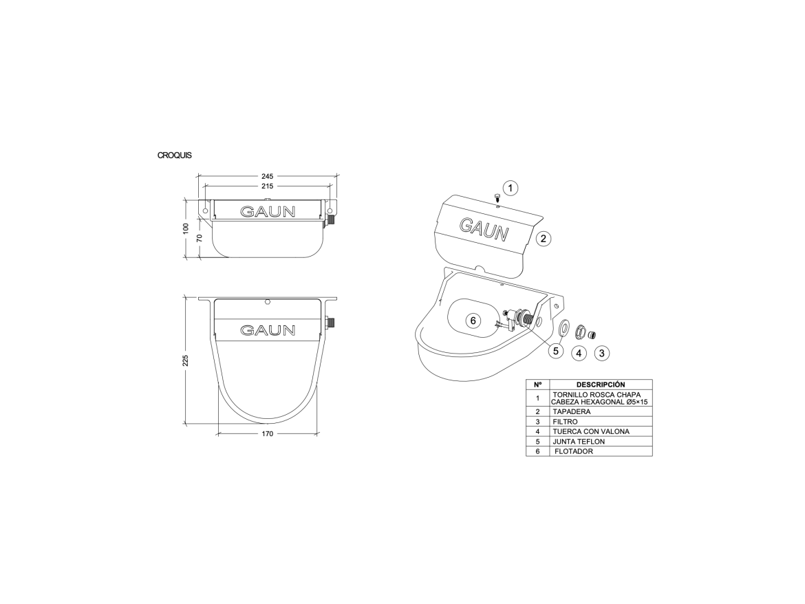 Scobax Hladinová hliníková napáječka GAUN 71045 P-5
