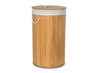 Vybavení domácnosti –  G21 Koš na prádlo  55 l, bambusový kulatý s bílým košem