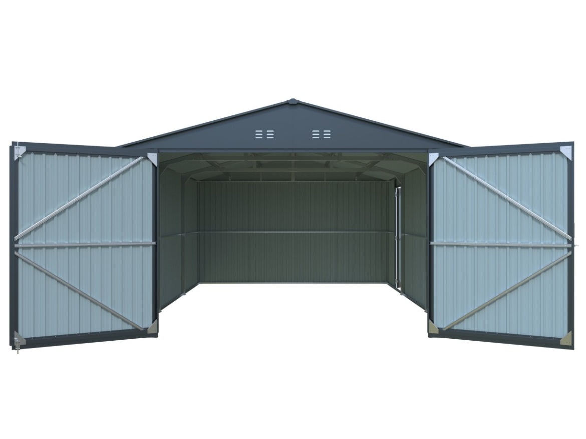 Kovová garáž 3,8 x 6 m so sedlovou strechou Antracit Riwall PRO RMCG 20x13 Anthracite