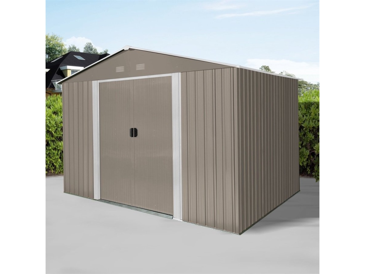 Zahradní domek kovový 3 x 2,4 m se sedlovou střechou hnědý Riwall PRO RMSA 8x10 Brown