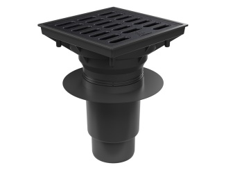 Vpusti Chudej –  Chuděj Kanalizační vpusť spodní D110-250 vodní hladina, límec, litinová mřížka litina space, vodní hladina, L15, ano, ne