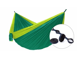 Nábytek –  Hamaka Houpací síť pro dva Camping + Slap strap (zelený SET)