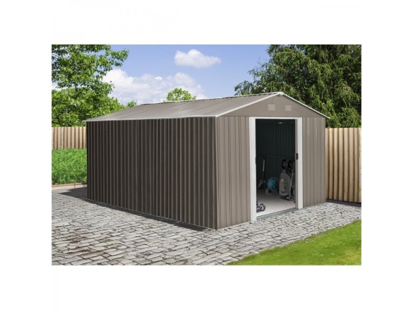 Zahradní domek kovový 3 x 3,7 m se sedlovou střechou hnědý Riwall PRO RMSA 12x10 Brown