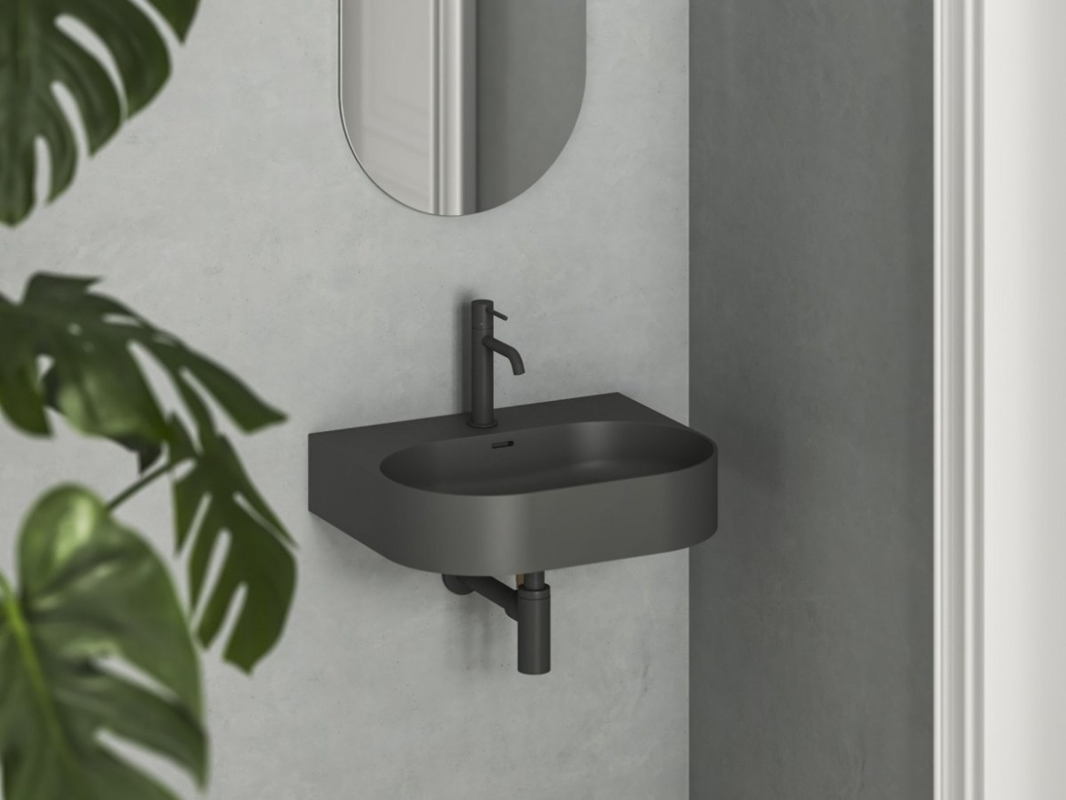 Ravak Umývadlo Ceramic Slim Wall O 55 N, s otvorom pre batériu, s prepadom, antracit