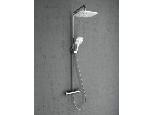 Ravak TE 093.00CR/WH Sprchový stĺp s termostatickou batériou, posuvný, so sprchovým setom, chróm/biela