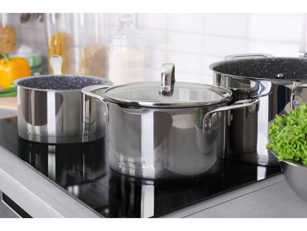 G21 Sada nádobí  Gourmet Miracle s cedníkem, 9 dílů, nerez/greblon