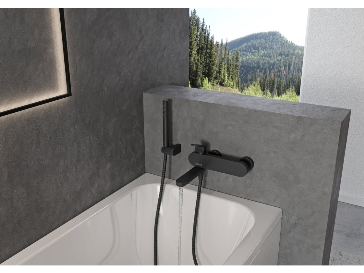 Ravak CR 022.20BL Vaňová nástenná batéria bez sprchového setu, čierna