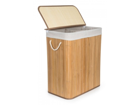 G21 Koš na prádlo  105 l s rozdělovačem, bambusový s bílým košem
