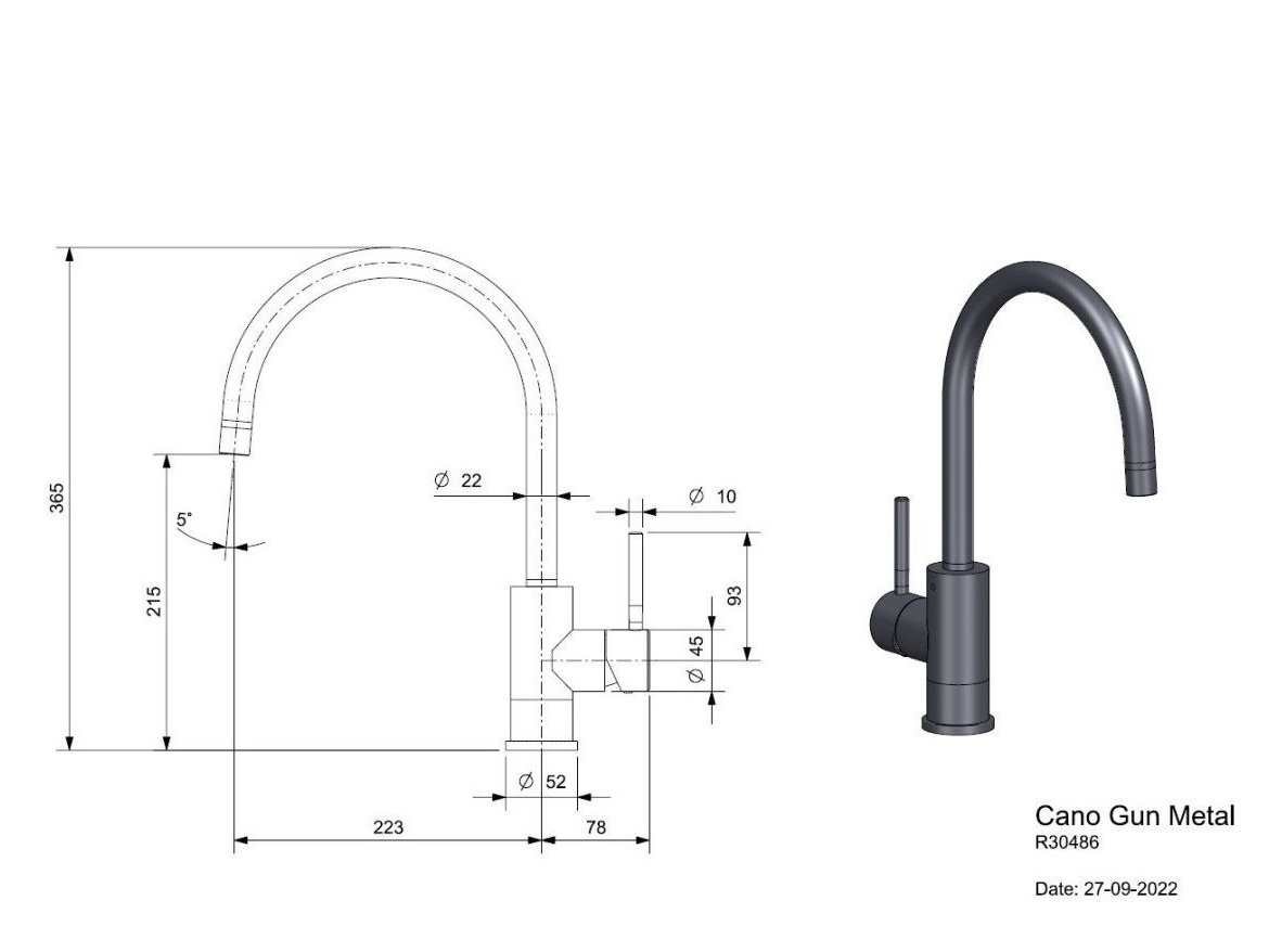 Kuchyňské baterie Reginox Cano gun metal