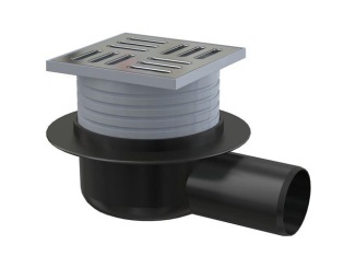 Padlólefolyók –  Alcadrain Podlahová vpusť 105 x 105 mm, mřížka nerez, boční odtok d 50 mm,  APV26
