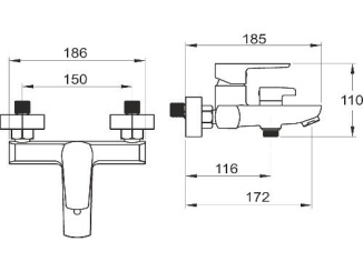 Csaptelepek –  Novaservis Vanová baterie Metalia 58 150 mm, černá, nástěnná, bez příslušenství,  58020/1,5