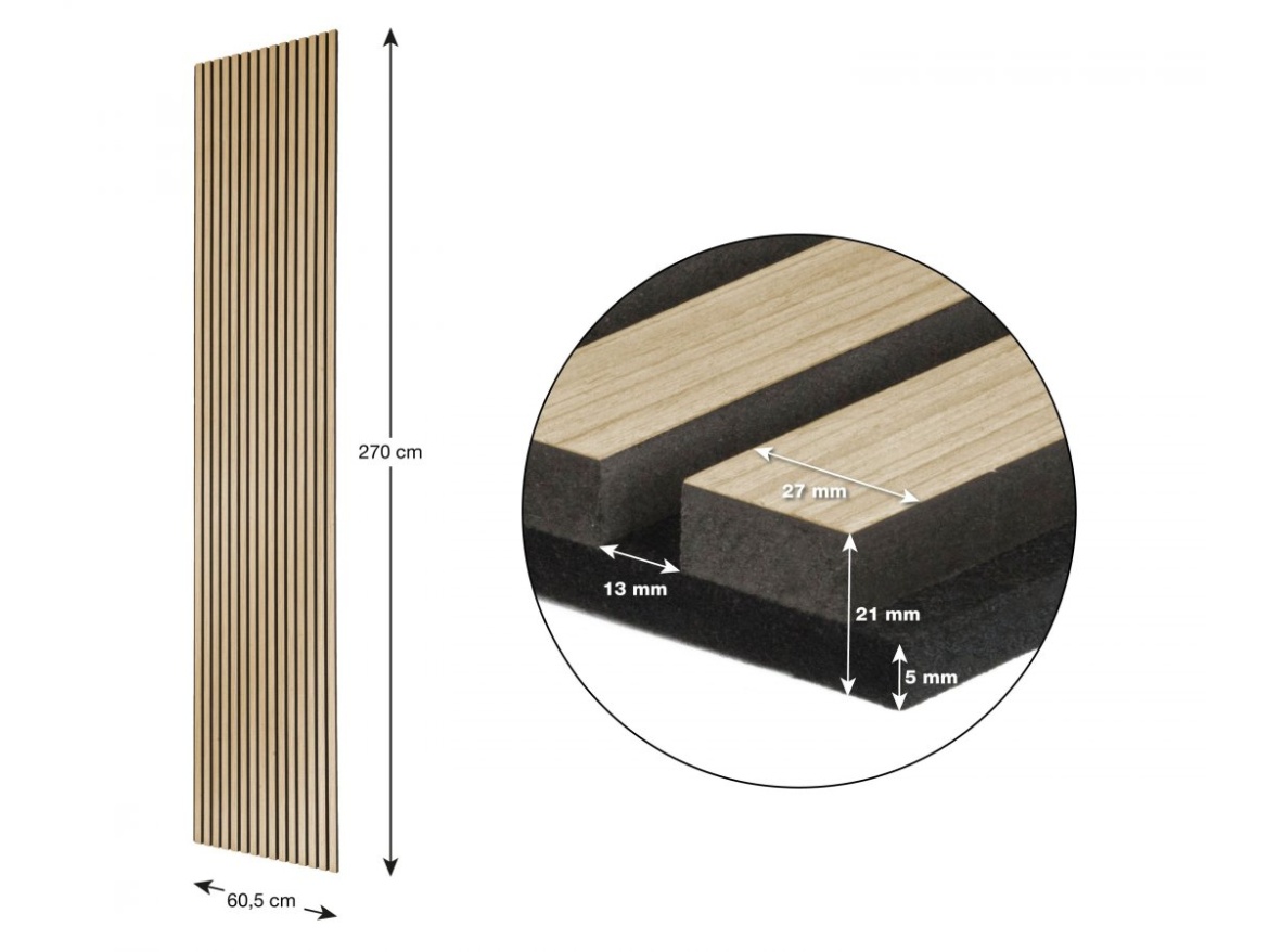 G21 Akustický panel  270x60,5x2,1 cm, přírodní dub