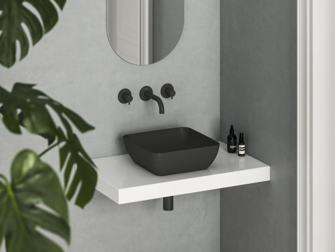Ravak Umyvadlo Uni Slim S 38, bez otvoru pro baterii, bez přepadu, černá matná