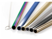 G21 Kovová brčka  BeEco Party 6 ks mix barev, zahnutá + kartáček na čištění