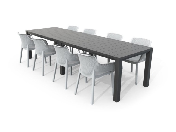 Keter Jídelní stůl  JULIE DOUBLE - 295 x 90 x 74,5 / 147,5 x 180 x 74,5 - grafitový