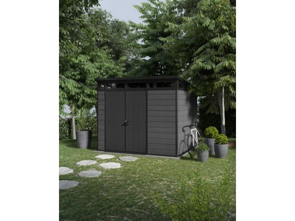 Plastový zahradní domek Keter Cortina 9x7 grafitový, s podlahou