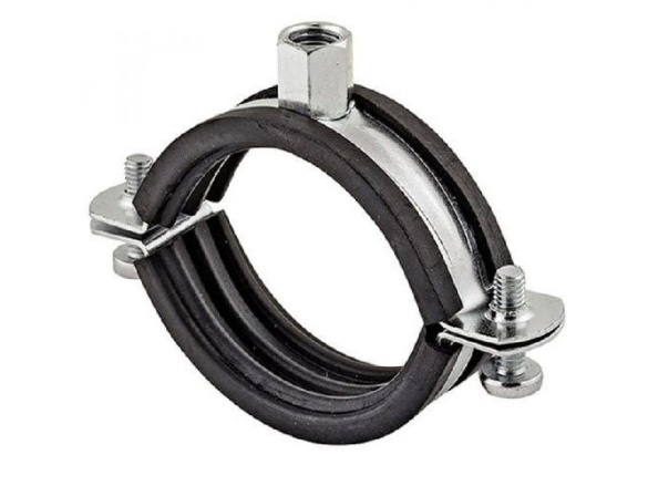 Koňařík Dvoušroubová objímka 121 - 127 mm, M8 / M10, s tlumící vložkou, pozinkovaná