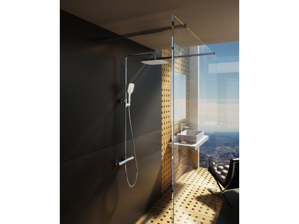 Ravak TE 093.00CR/WH Sprchový stĺp s termostatickou batériou, posuvný, so sprchovým setom, chróm/biela