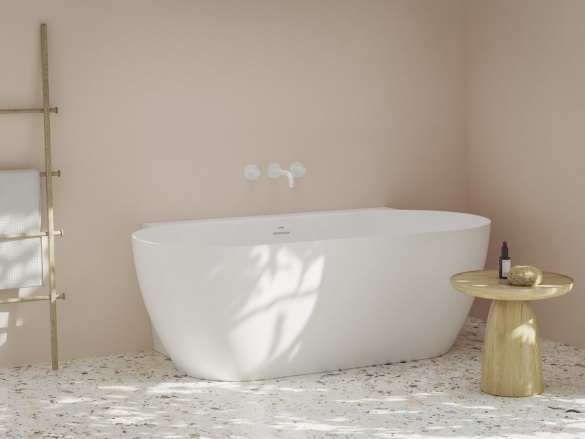 Ravak Vana Freedom Wall II Tec 170x87, volně stojící, Alabaster Pink/bílá, krytka odtoku bílá/černá/chrom