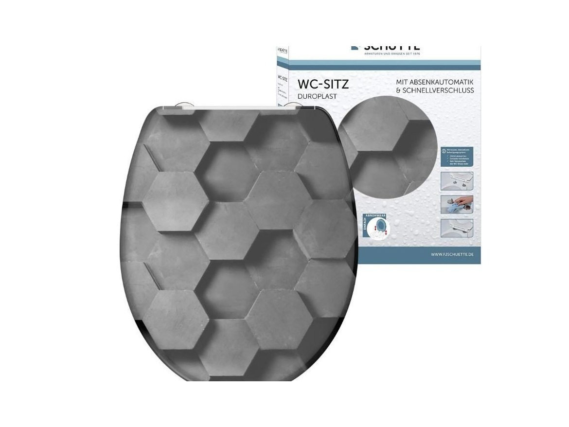 WC sedátka, záchodová prkna Schütte GREY HEXAGONS| Duroplast, Soft Close