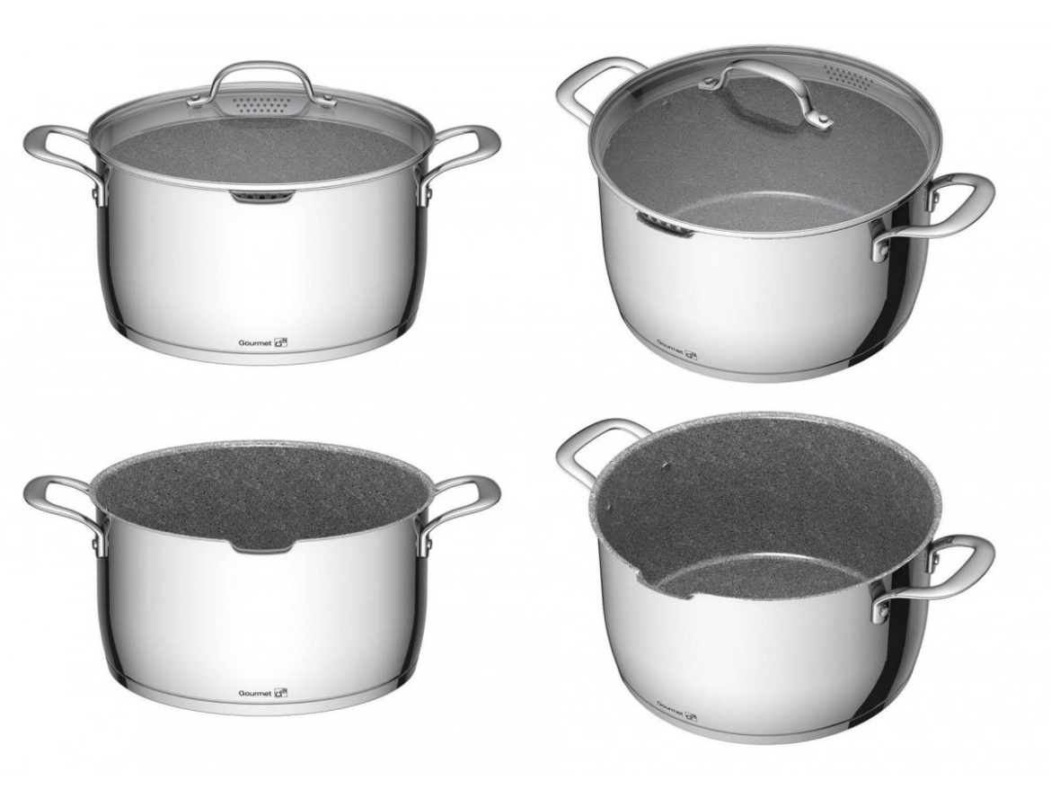G21 Sada nádobí  Gourmet Miracle s cedníkem, 4 díly, nerez/greblon